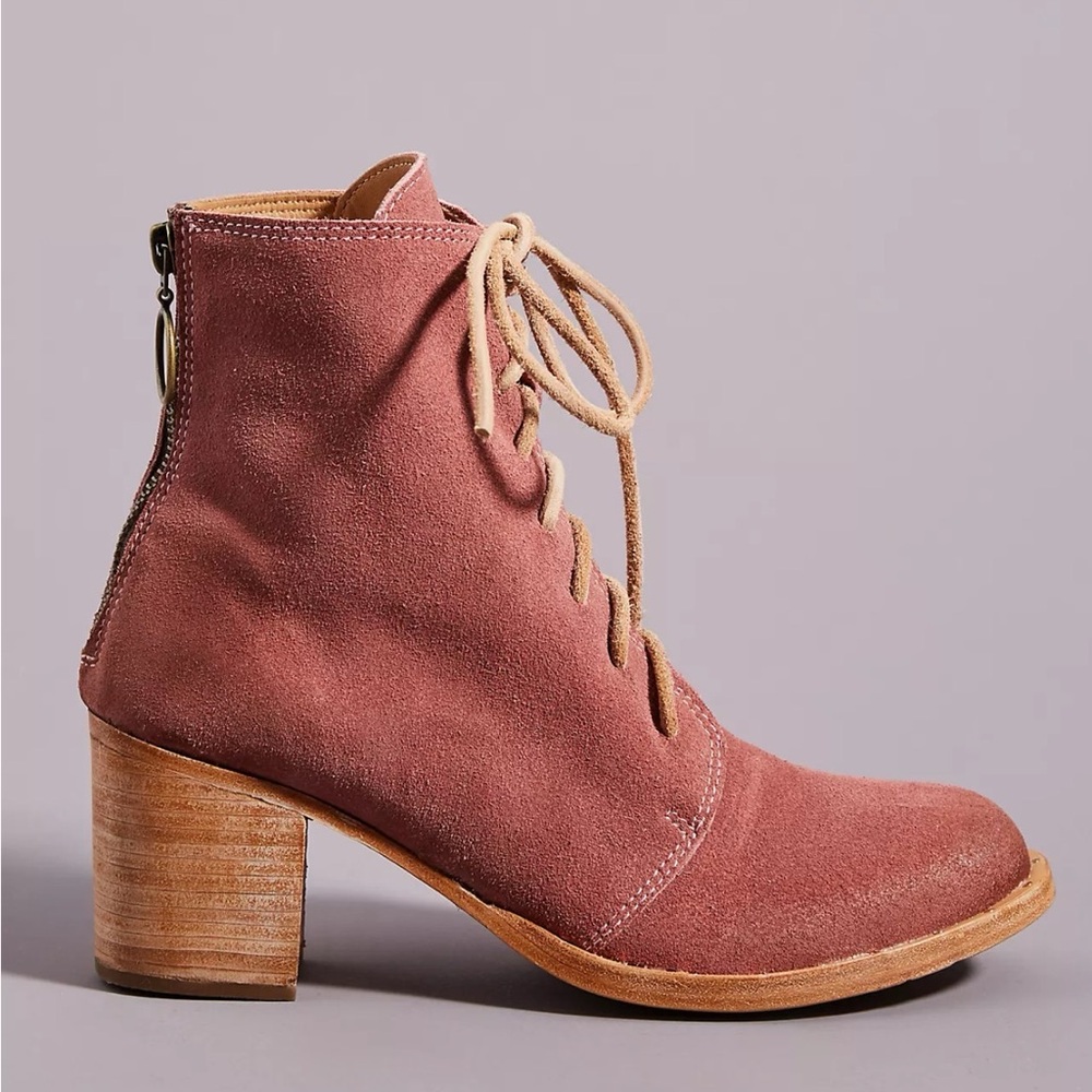 Beek Boots Women 9 Pink Dusty Rose Suede Leather Meadowlark Lace-Up Cottagecore